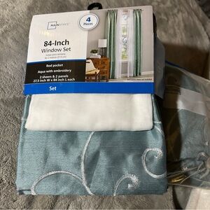 Mainstays Aqua and White Embroidered Curtain Set